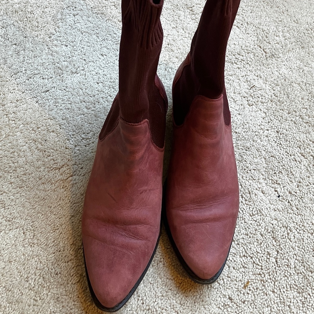 Free People burgundy leather and fabric boots EUC